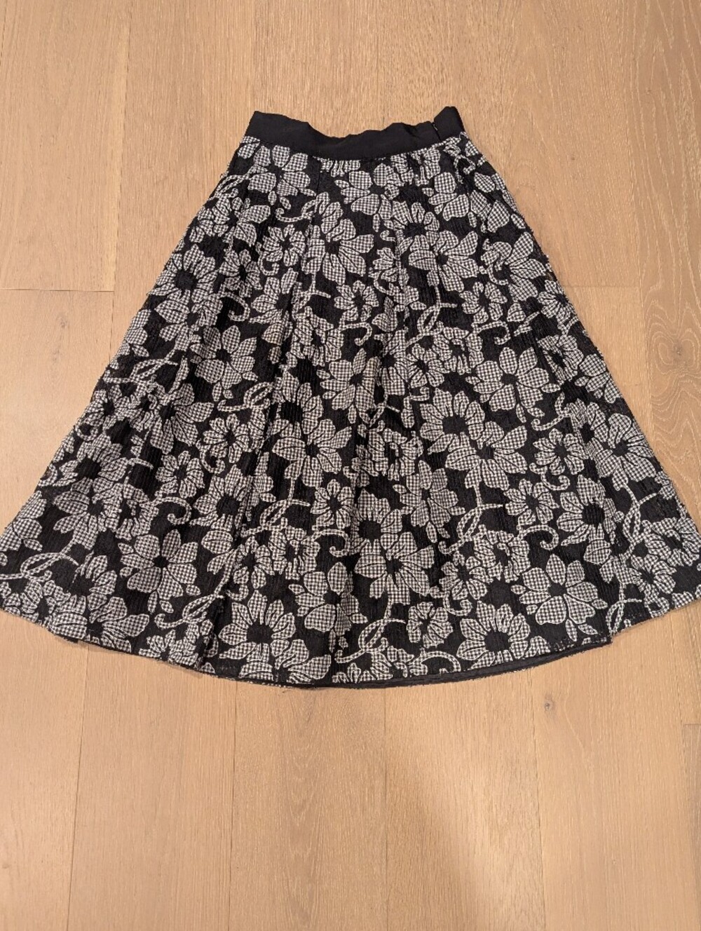 Black & White Floral A-Line Skirt